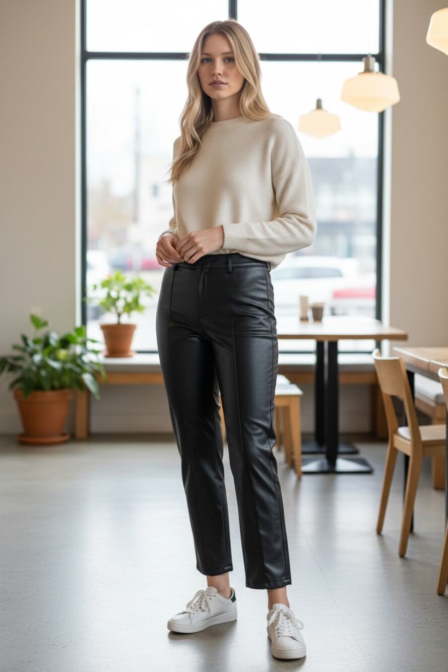 COMMENSE Faux Leather Pants Size XS NEW Black Straight Leg Slim